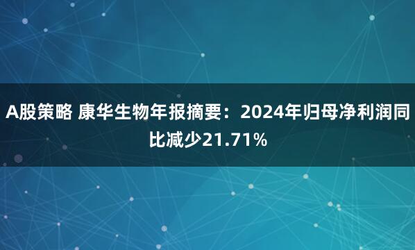 A股策略 康华生物年报摘要:2024年归母净利润同比减少21.71%