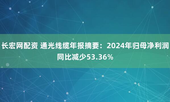 长宏网配资 通光线缆年报摘要：2024年归母净利润同比减少53.36%
